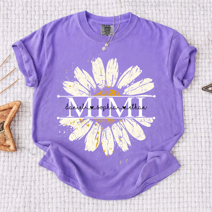 Comfort Colors Personalized Grandma Daisy Shirt with Grandkids Names - Custom Nana Mimi Gigi T-Shirt