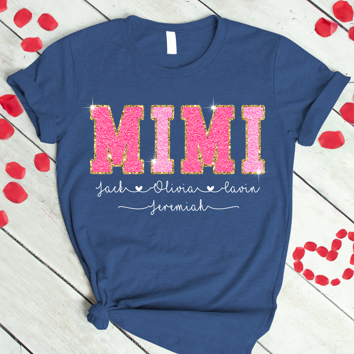 Custom Glitter Grandma With Grandkids Valentine's Day T-Shirt