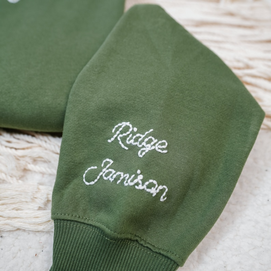 Custom Hand Embroidered Mimi With Grandkids Name On Sleeve Sweatshirt, Mother's Day Gift For Mom Mimi Grandma Nana Gigi Gaga