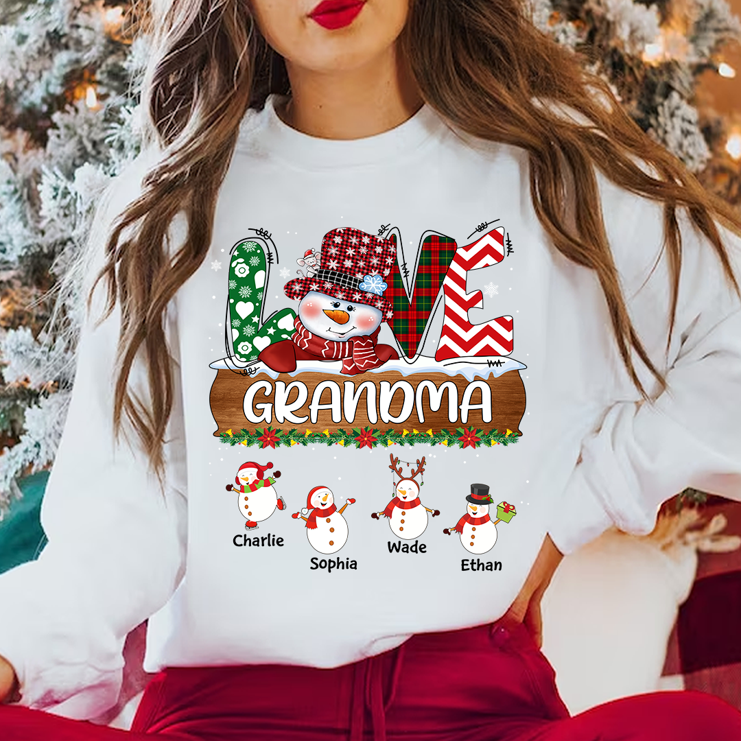 Personalized Grandma Snowman Shirt Grandma With Grandkids Name Christmas