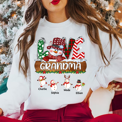Personalized Grandma Snowman Shirt Grandma With Grandkids Name Christmas