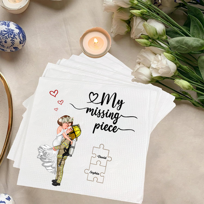 My Missing Piece Personalized Wedding Napkin – Custom Names Puzzle Design Napkinds