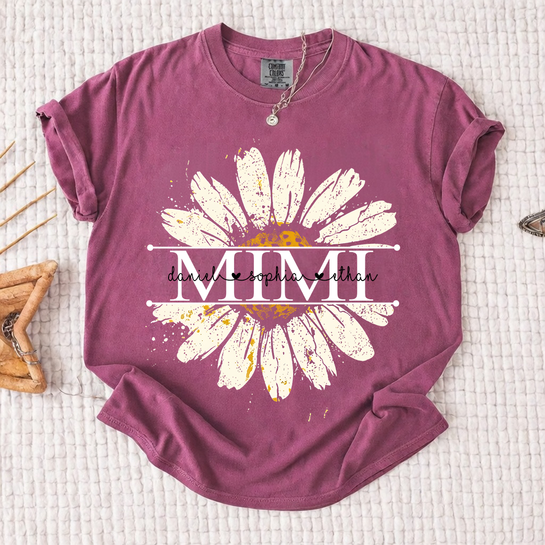 Comfort Colors Personalized Grandma Daisy Shirt with Grandkids Names - Custom Nana Mimi Gigi T-Shirt