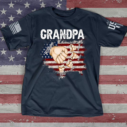 USA Flag Grandpa And Kids Father's Day Gift For Grandpa T-Shirt
