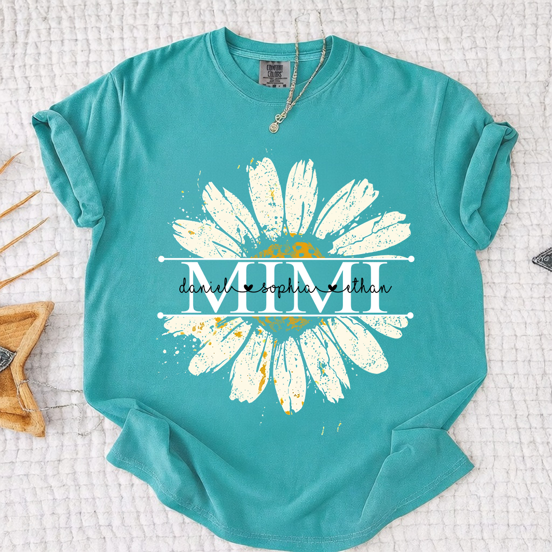 Comfort Colors Personalized Grandma Daisy Shirt with Grandkids Names - Custom Nana Mimi Gigi T-Shirt
