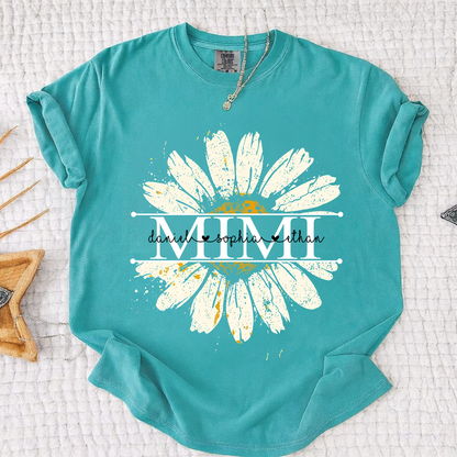 Comfort Colors Personalized Grandma Daisy Shirt with Grandkids Names - Custom Nana Mimi Gigi T-Shirt