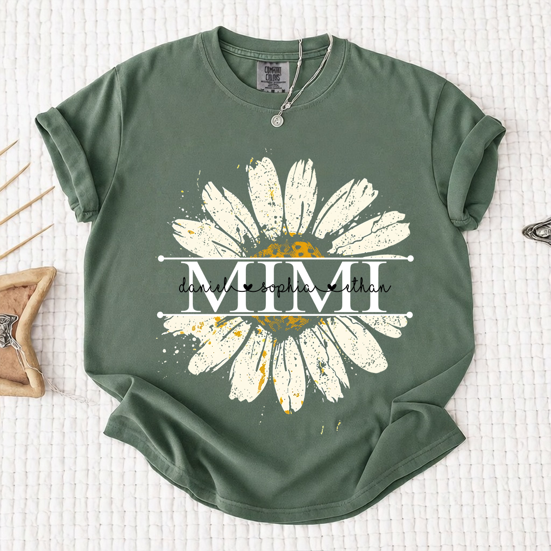 Comfort Colors Personalized Grandma Daisy Shirt with Grandkids Names - Custom Nana Mimi Gigi T-Shirt