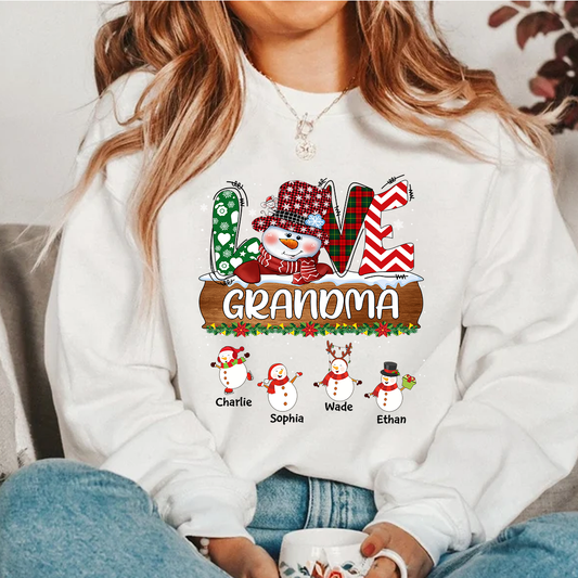Personalized Grandma Snowman Shirt Grandma With Grandkids Name Christmas