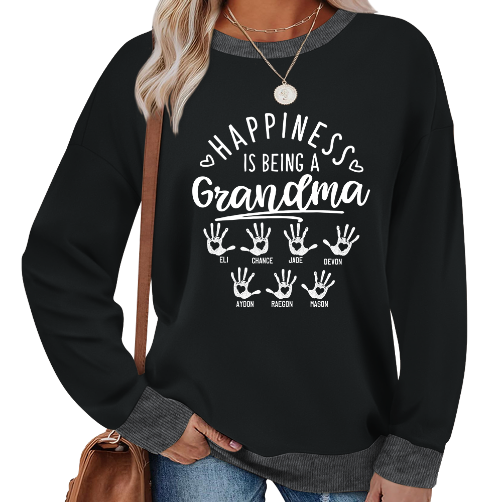 Personalized Grandma Sweatshirt – Happiness Is Being a Grandma with Kids’ Names & Handprints