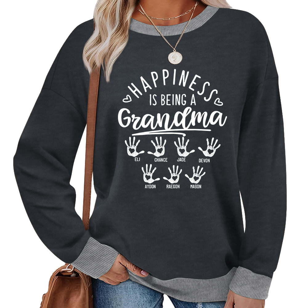 Personalized Grandma Sweatshirt – Happiness Is Being a Grandma with Kids’ Names & Handprints