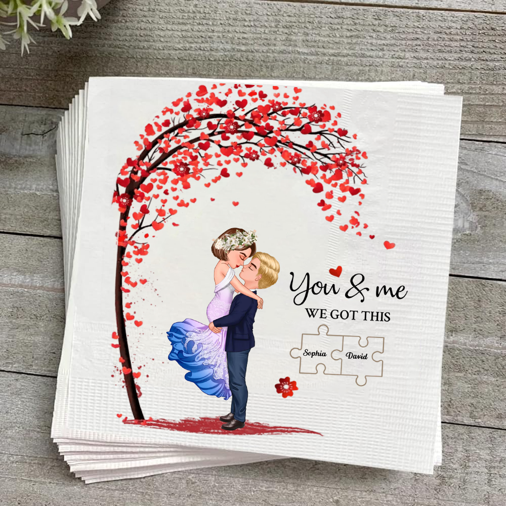 You & Me We Got This Wedding Napkin – Custom Puzzle Names & Romantic Tree Design Napkinds