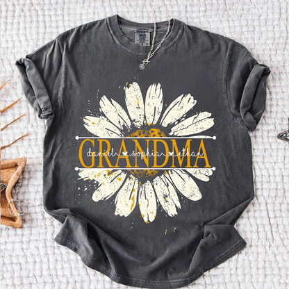 Comfort Colors Personalized Grandma Daisy Shirt with Grandkids Names - Custom Nana Mimi Gigi T-Shirt