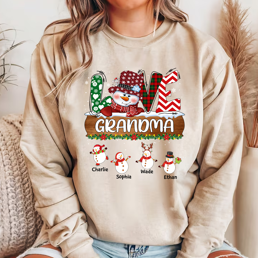 Personalized Grandma Snowman Shirt Grandma With Grandkids Name Christmas