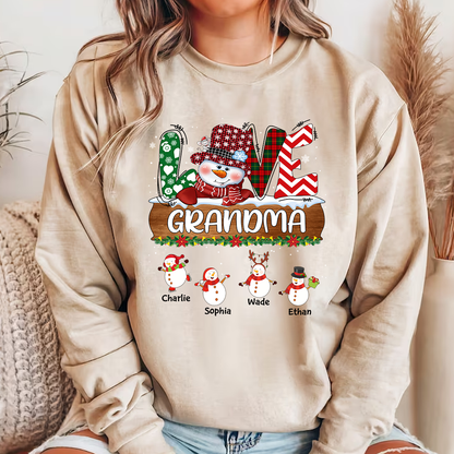 Personalized Grandma Snowman Shirt Grandma With Grandkids Name Christmas