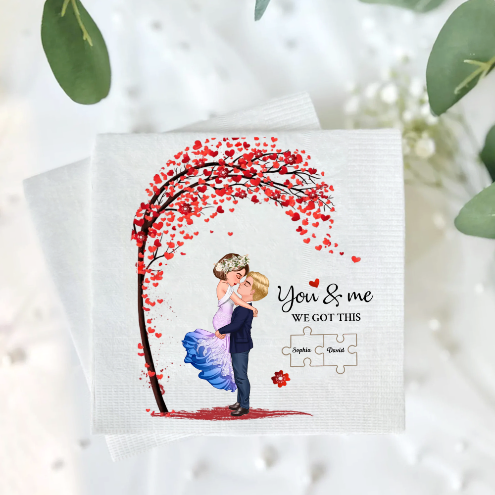 You & Me We Got This Wedding Napkin – Custom Puzzle Names & Romantic Tree Design Napkinds