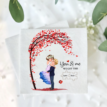 You & Me We Got This Wedding Napkin – Custom Puzzle Names & Romantic Tree Design Napkinds