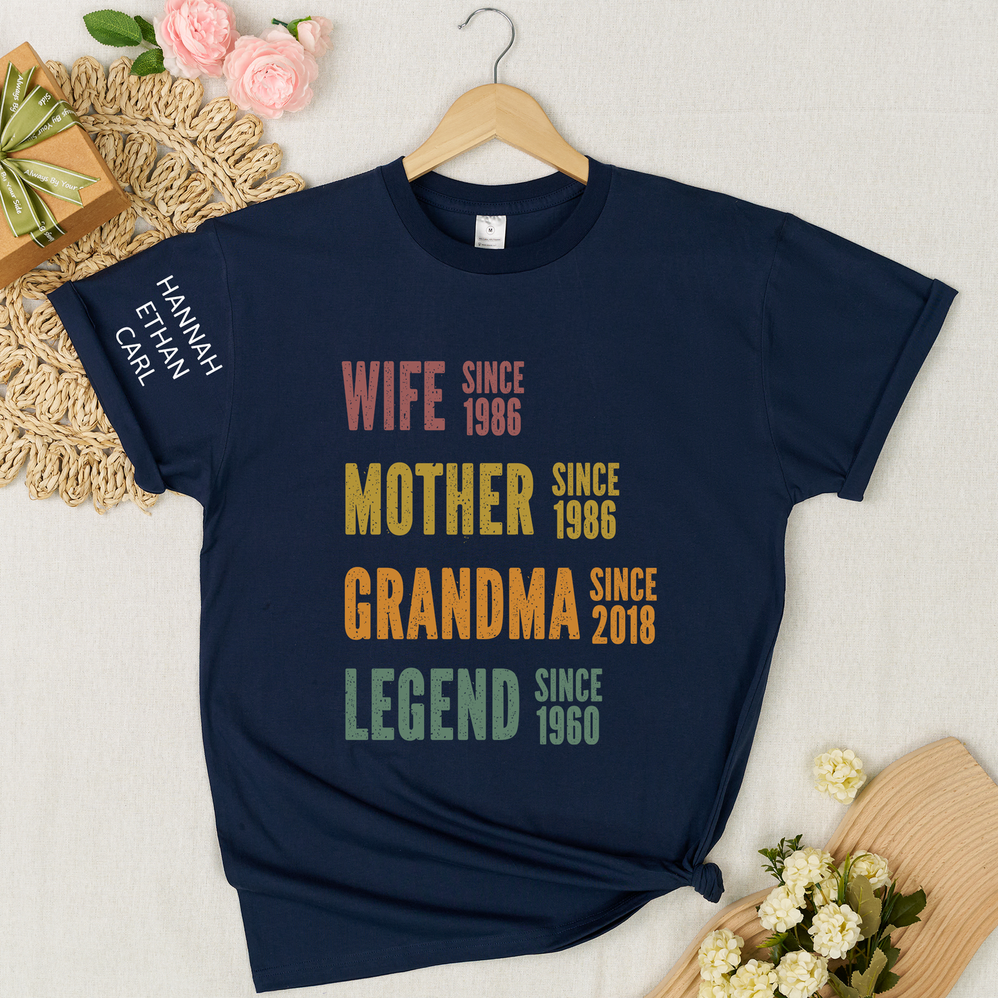 Personalized Wife Mother Grandma Legend Shirt, Custom Family Since Year Design, Unique Gift for Moms and Grandmas, Casual Navy Graphic Tee