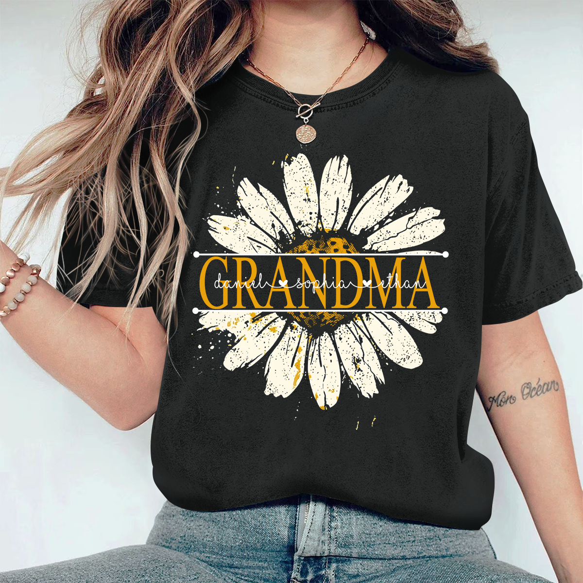 Comfort Colors Personalized Grandma Daisy Shirt with Grandkids Names - Custom Nana Mimi Gigi T-Shirt