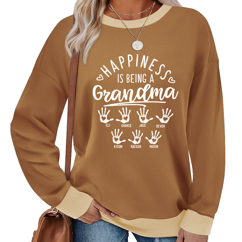 Personalized Grandma Sweatshirt – Happiness Is Being a Grandma with Kids’ Names & Handprints