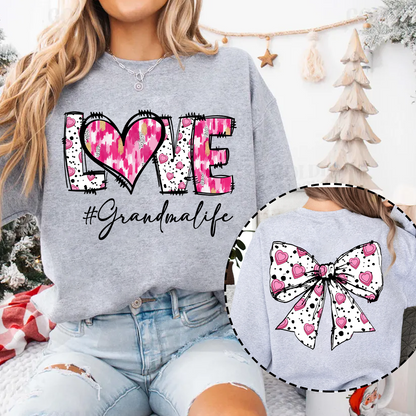 Custom LOVE Grandma Sweatshirt with Pink Heart Bow Design - Personalized with Grandkids' Names - Thoughtful Gift for Grandmothers