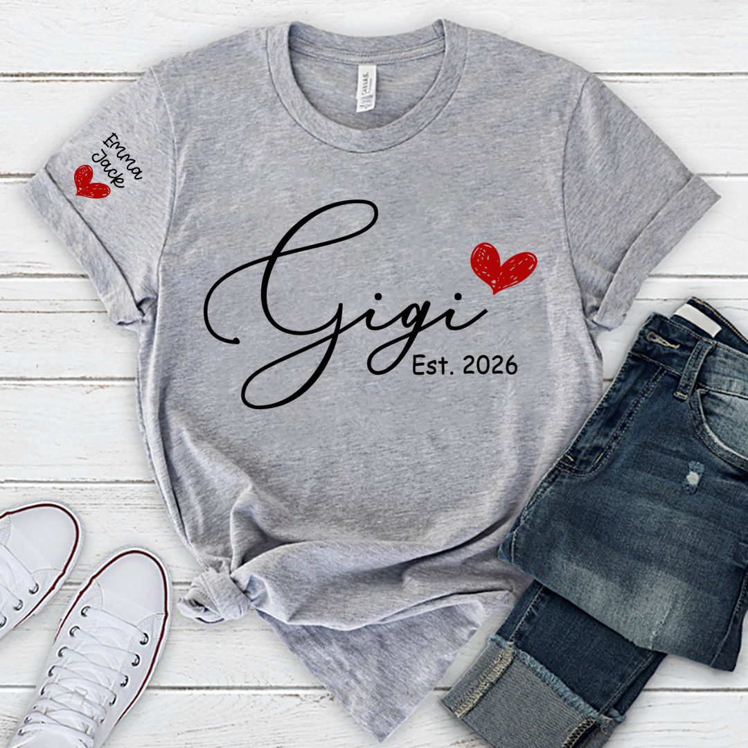 Personalized Gigi T-Shirt Est. 2026 for Grandmothers Custom Name Gift