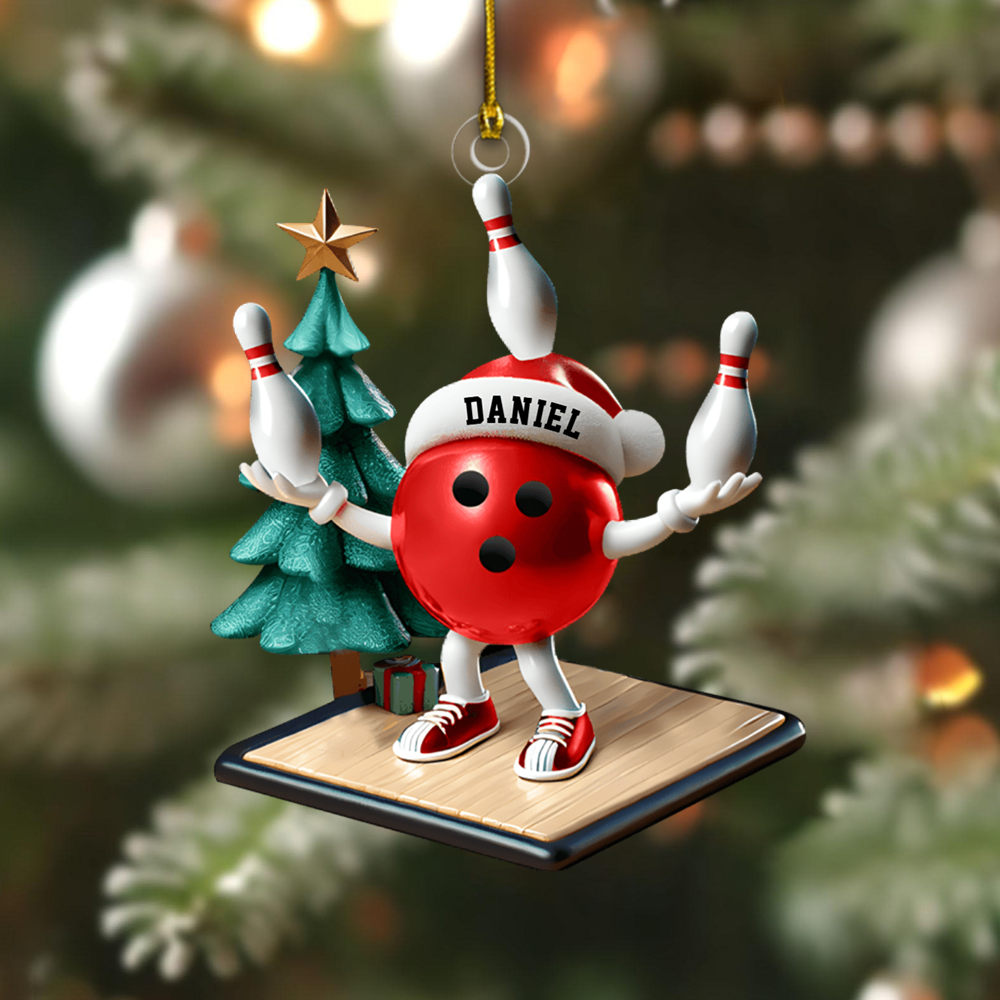 Personalized Bowling Ornament 2025 – Custom Bowling Ball Mascot with Name, Funny Bowler Gift Ornament