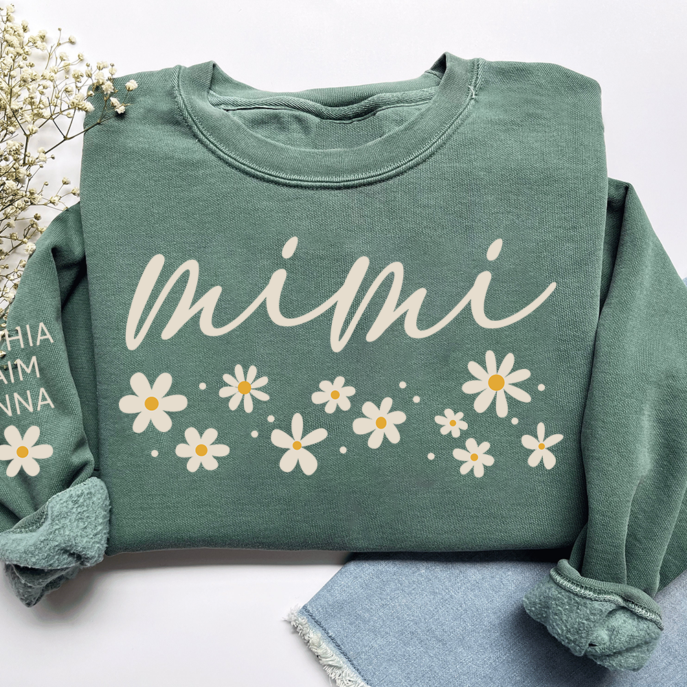 Personalized Floral Daisy Sweatshirt, Custom Nicknames for Mimi And Kids