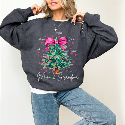 Custom Mom & Grandma Sweatshirt, Christmas Tree Holiday Shirt with Family Name