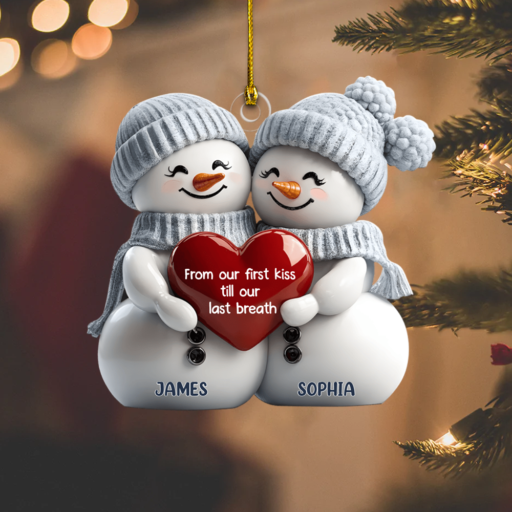 Personalized Couple Snowman Ornament – Custom Names & Romantic Message Christmas Tree Decor, Cute Winter Gift for Couples Ornament