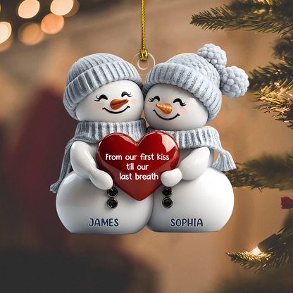 Personalized Couple Snowman Ornament – Custom Names & Romantic Message Christmas Tree Decor, Cute Winter Gift for Couples Ornament