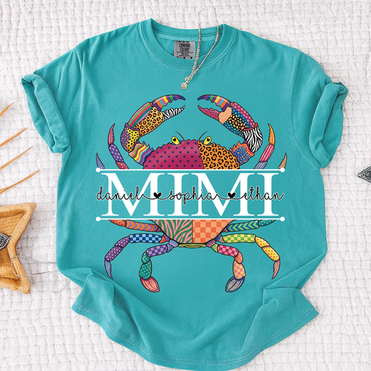 Comfort Colors® Personalized Mimi Crab T-Shirt for Women Colorful Summer Graphic Tee