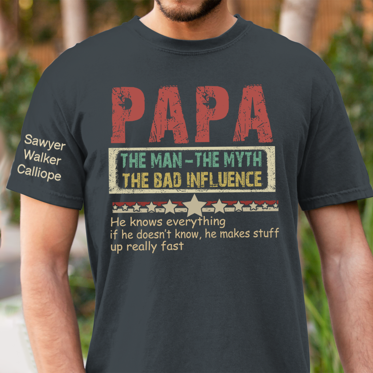 Personalized Papa The Man The Myth The Bad Influence T-Shirt, Father's Day Shirt