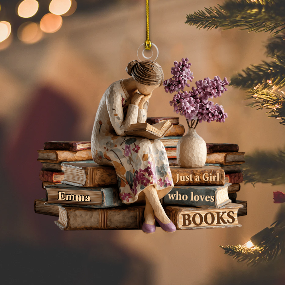 Personalized Book Lover Ornament – Custom Name Reading Girl Figurine Christmas Decoration 2025 Ornament