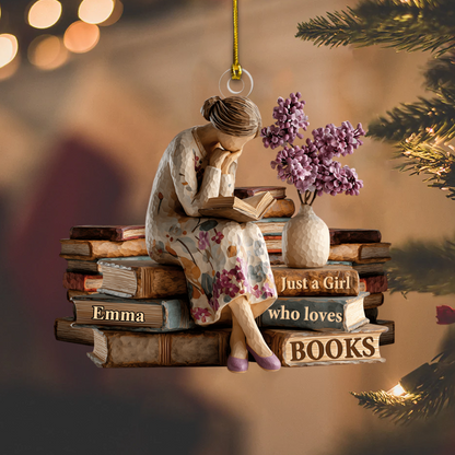 Personalized Book Lover Ornament – Custom Name Reading Girl Figurine Christmas Decoration 2025 Ornament