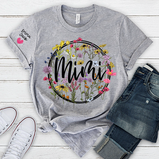 Personalized Mimi Shirt, Custom Floral T-Shirt with Mimi Name and Custom Kids Names