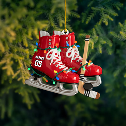Personalized Hockey Skate Ornament – Custom Name & Number Ice Hockey Christmas Decoration Ornament