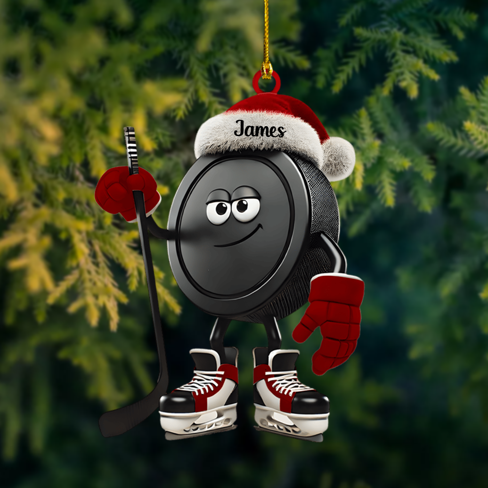Personalized Hockey Ornament 2025 – Custom Name Puck Christmas Ornament, Funny Gift for Hockey Players & Fans Ornament
