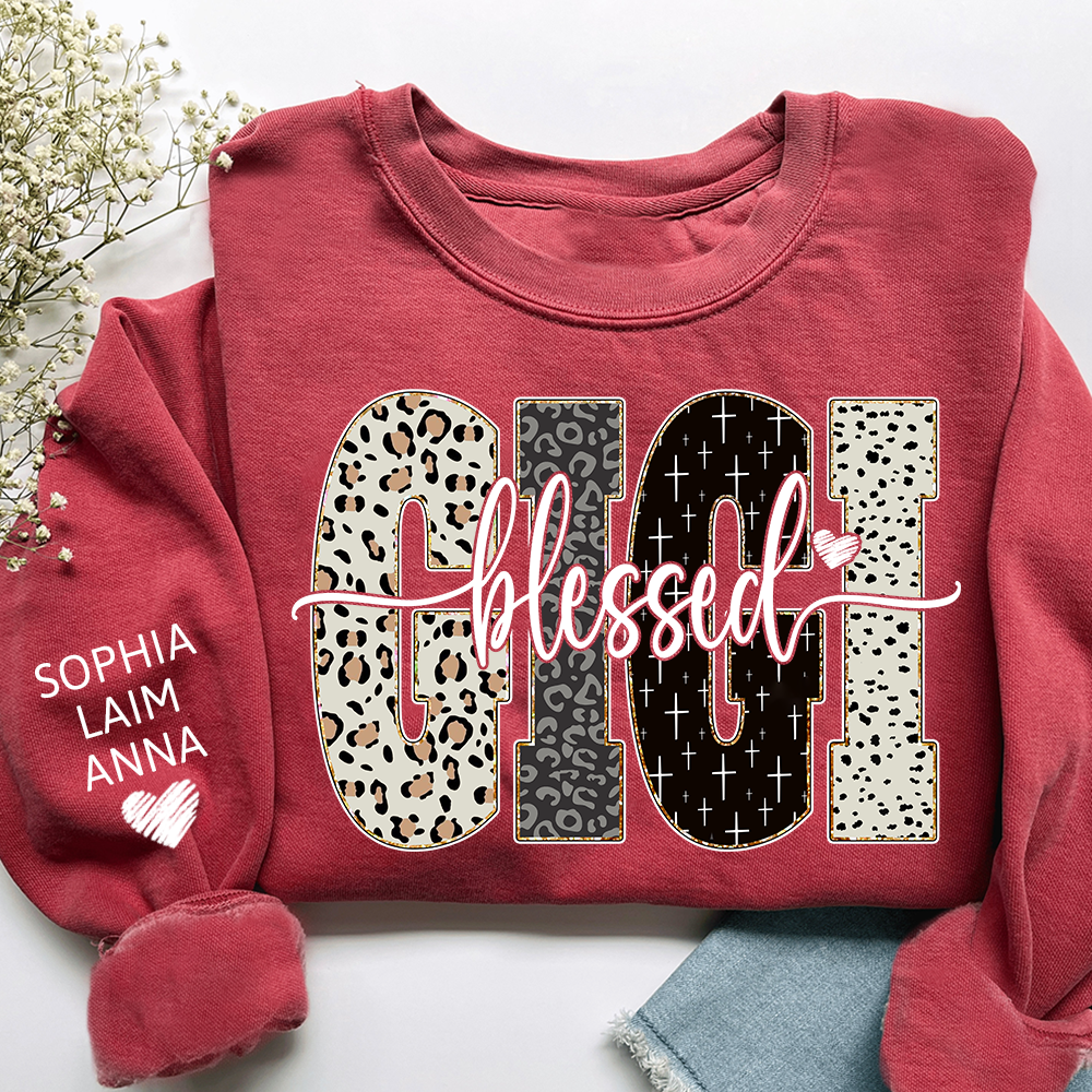 Personalized Blessed Gigi Leopard Sweatshirt – Custom Bible Style Design, Unique Gift for Grandma and Her Grandkids