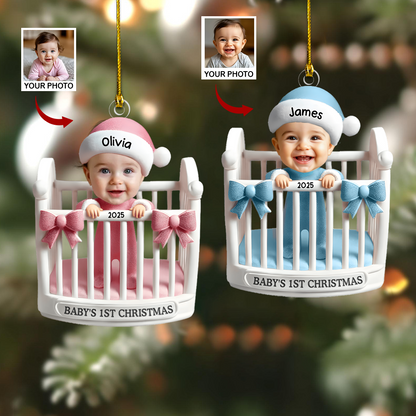 Personalized Baby’s 1st Christmas Ornament 2025 – Custom Photo Crib Ornament, Cute Keepsake Gift for Newborn Boys & Girls Ornament