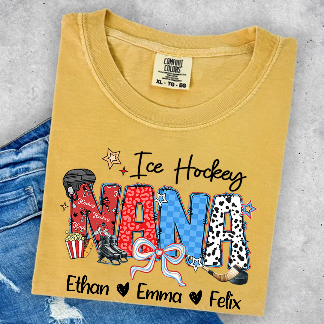 Comfort Colors® Ice Hockey Grandma T-Shirt, Custom Grandma With Grandkids Shirt