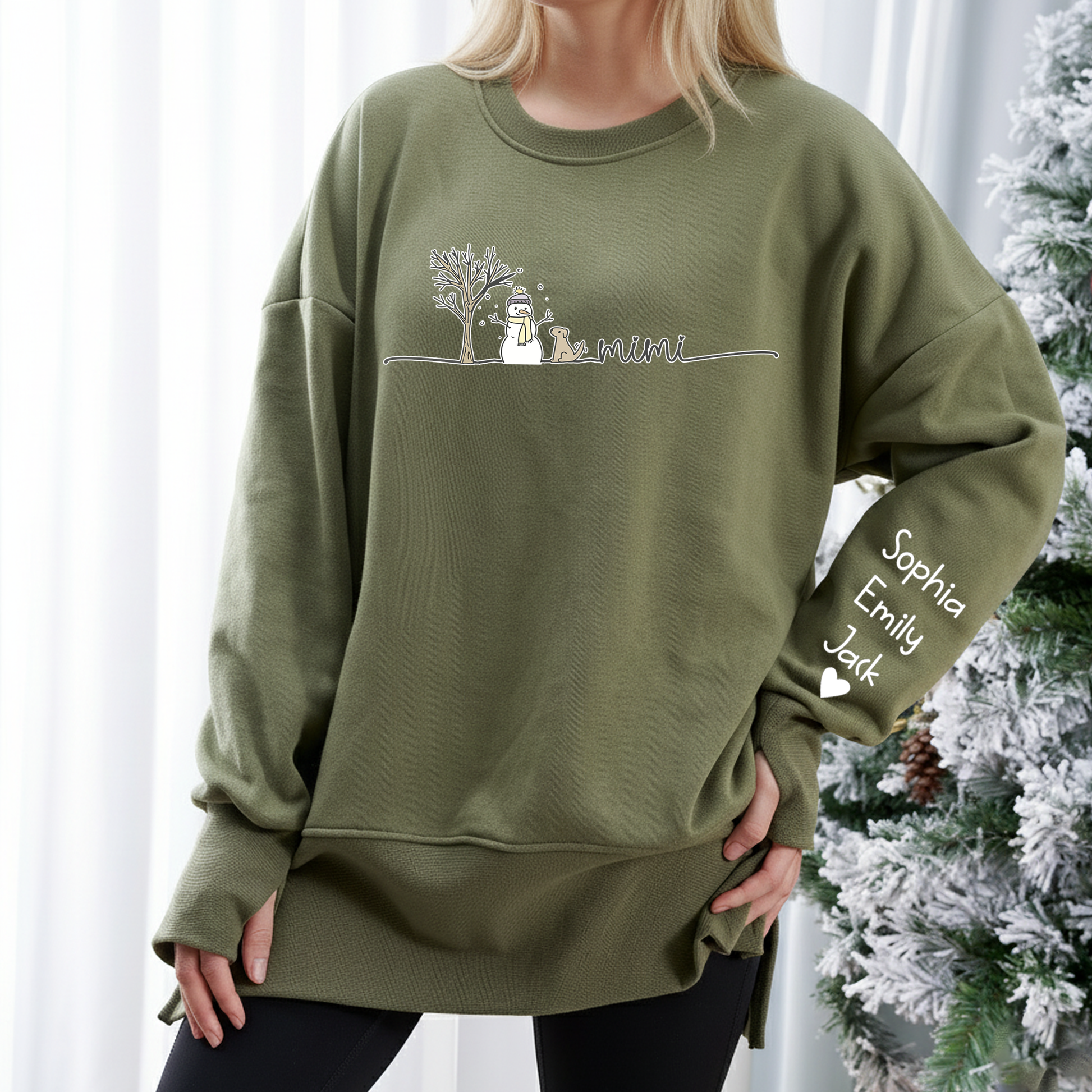 Custom Mimi And Grandkids Name Women Oversized Sweatshirt – Personalized Thumbhole Long Sleeve Pullover, Cozy Fall Side Slit Sweater