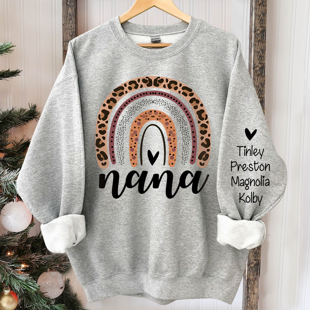 Personalized Leopard Rainbow Nana Sweatshirt, Custom Grandma and Grandkids Sweatshirt