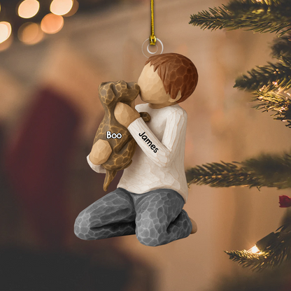 Personalized Boy and Dog Ornament – Custom Name Pet Keepsake Christmas Decoration, Sweet Gift for Dog Lovers Ornament