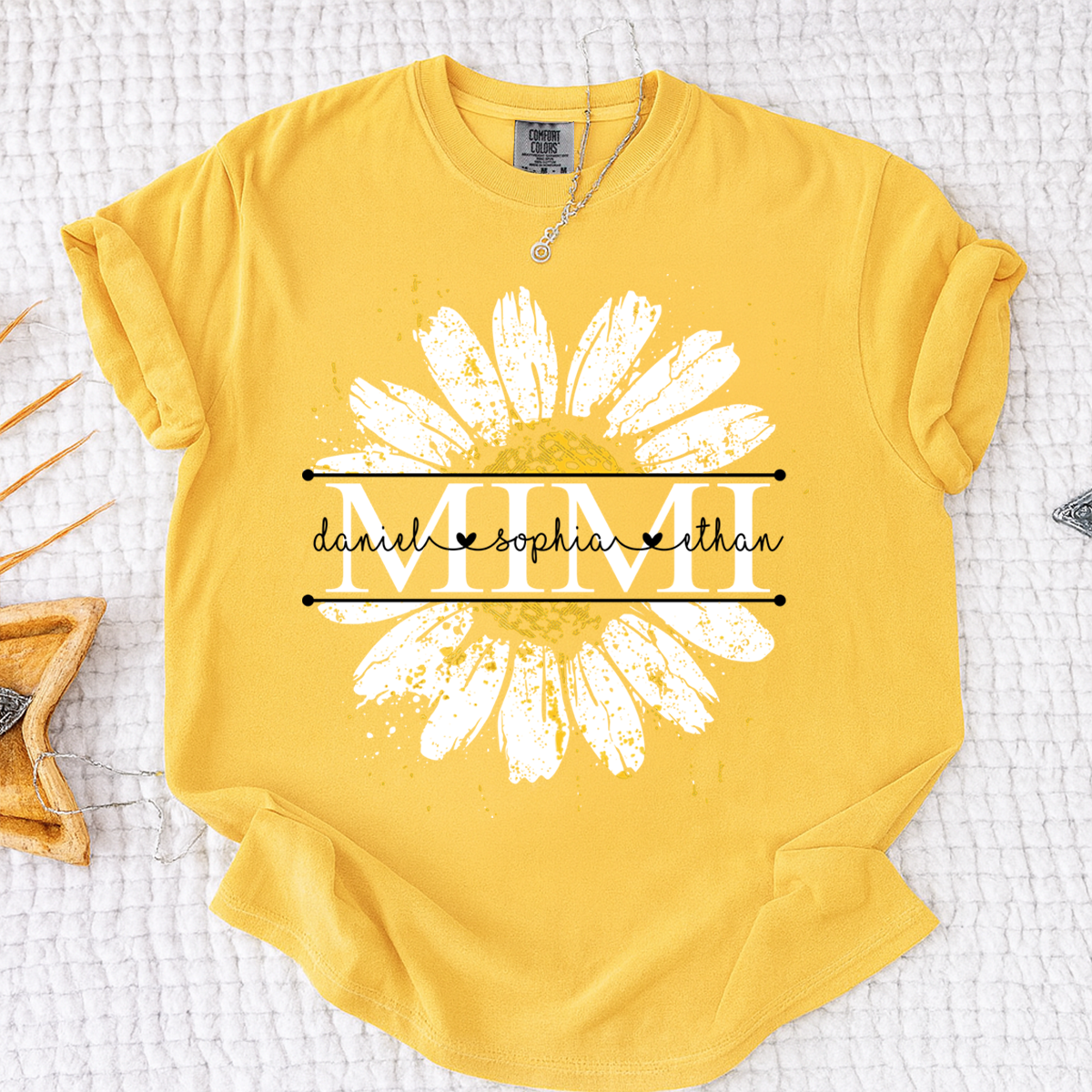 Comfort Personalized Mimi Shirt with Grandkids Names, Daisy Flower Graphic Family T Shirt