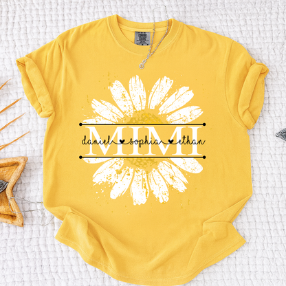 Comfort Personalized Mimi Shirt with Grandkids Names, Daisy Flower Graphic Family T Shirt