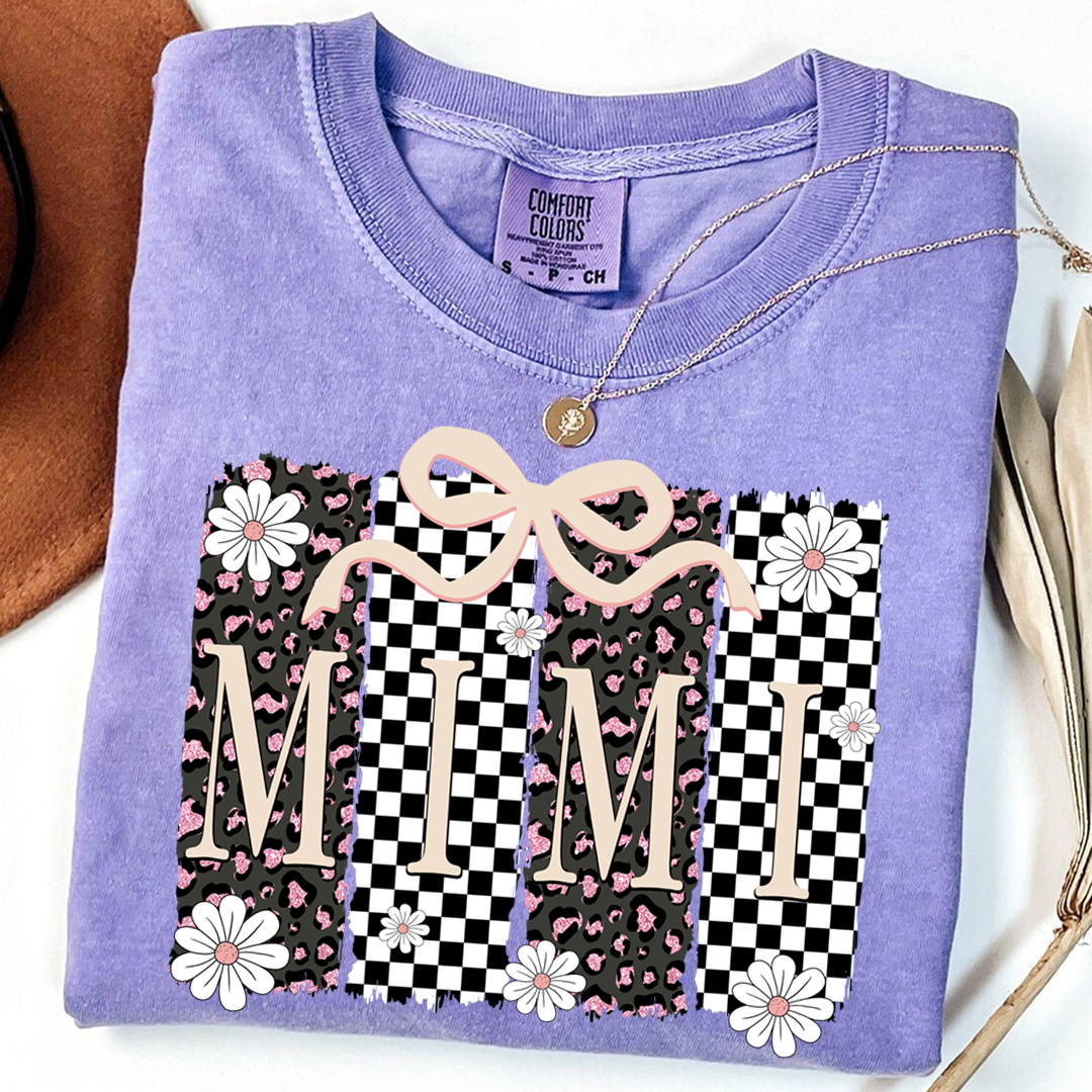Comfort Colors® Mimi Graphic Tee, Retro Checkered Daisy Print Shirt for Grandma