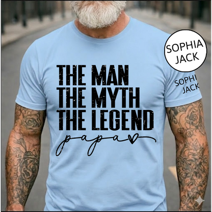 The Man The Myth The Legend Papa T-Shirt – Personalized Names Gift for Dad Fathers Day Birthday