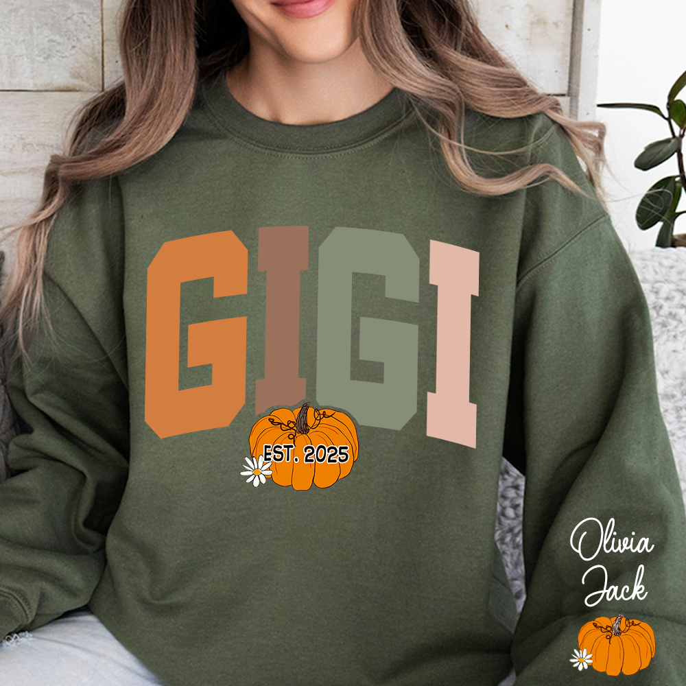Custom Grandma Autumn Pumkin Sweatshirt, Personalized For Gigi And Kids
