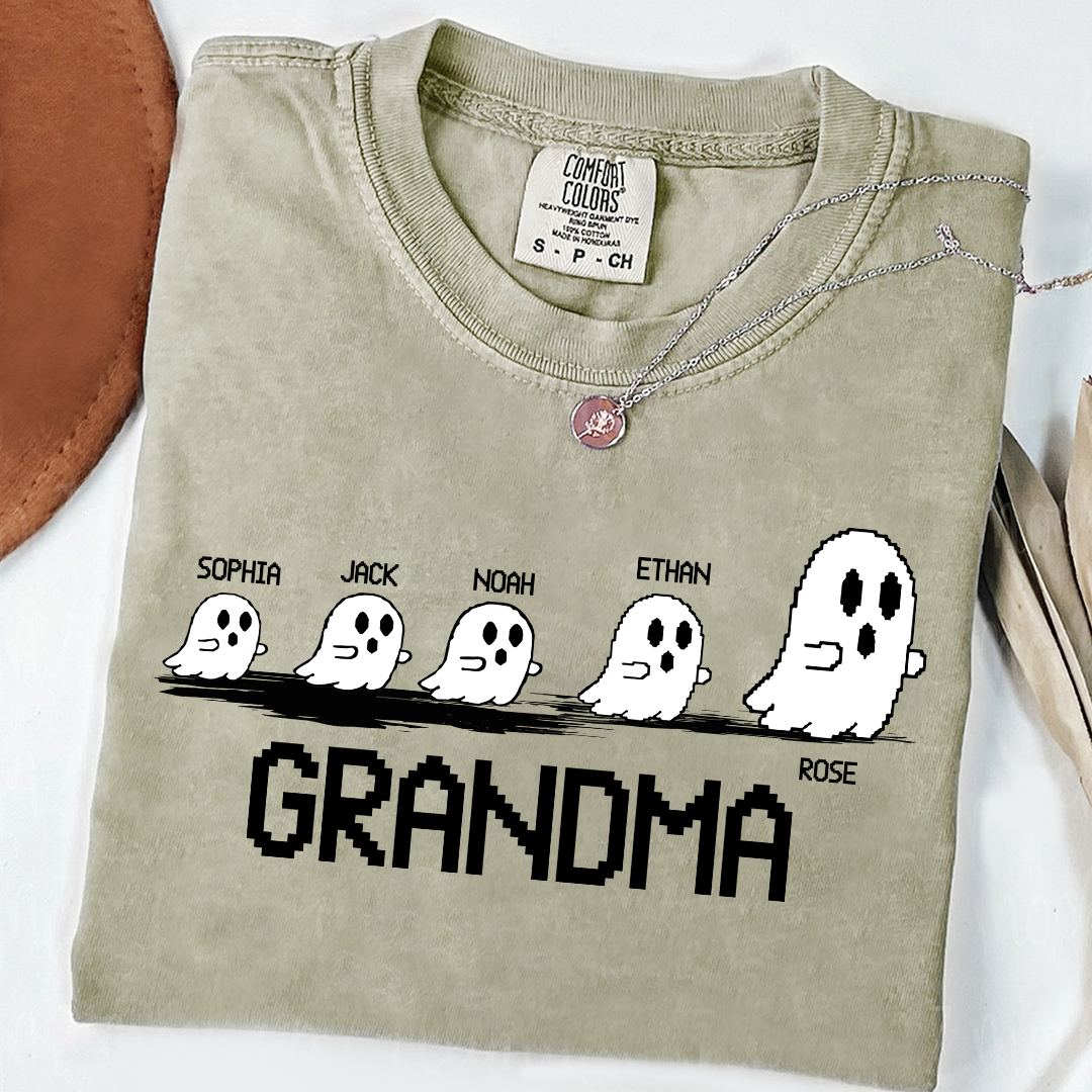 Comfort Colors® Custom Ghost Family T-shirt, Grandma Halloween with Kids Names