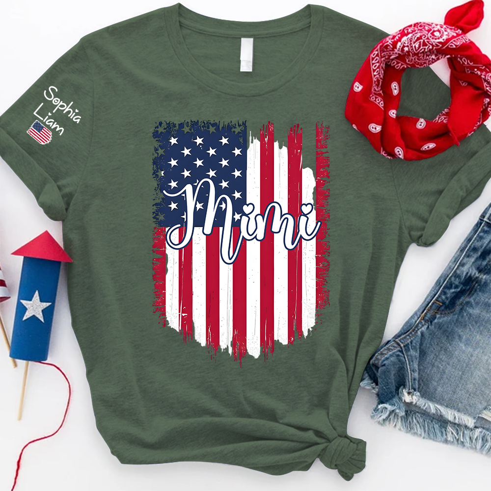 Personalized Mimi Shirt, American Flag Design, Custom Name, Patriotic 4th of July Shirt, Independence Day Family Tee